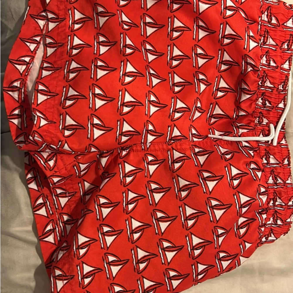 Red Sailboat Print Swim Shorts